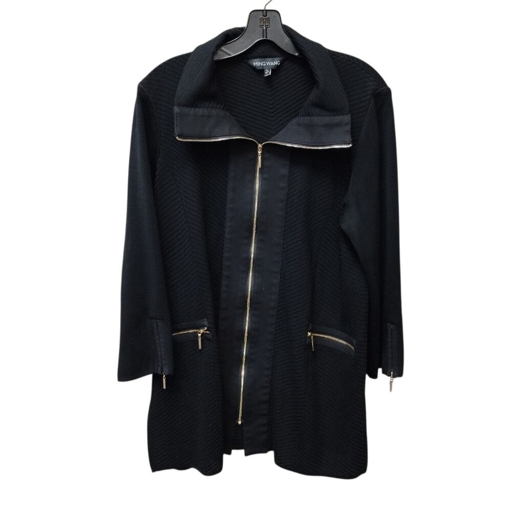 Ming Wang Womens Textured Knit Full Zip Jacket Large Capsule Career Minimalist